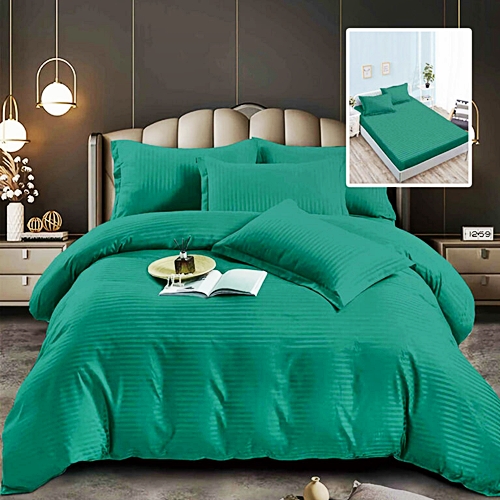 Lenjerie de pat dublu, damasc policoton, cearceaf cu elastic 180x200cm, 6 piese, verde, Pucioasa, IMP71 DMSP-6p-husa-180x200-VERDE-IMP71