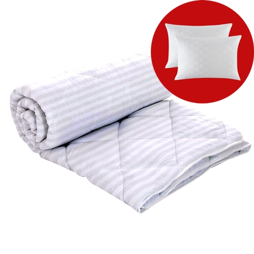 Set pilota iarna, umplutura lana, material damasc policoton, 180x210cm, matlasata, alba, Pucioasa cu 2 perne, matlasate, antialergice, 50x70cm, albe, Pucioasa SETPLIDP2024ALBA180