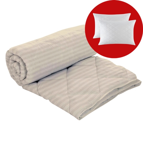 Set pilota iarna, umplutura lana, material damasc policoton, 160x210cm, matlasata, crem, Pucioasa cu 2 perne, matlasate, antialergice, 50x70cm, albe, Pucioasa SETPLIDP2024CREM160