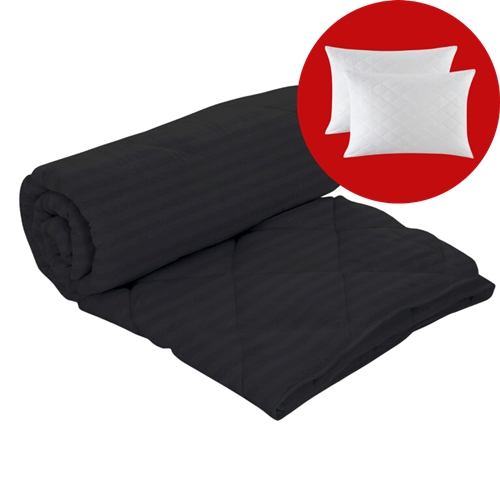 Set pilota iarna, umplutura lana, material damasc policoton, 160x210cm, matlasata, neagra, Pucioasa cu 2 perne, matlasate, antialergice, 50x70cm, albe, Pucioasa SETPLIDP2024NEAGRA160