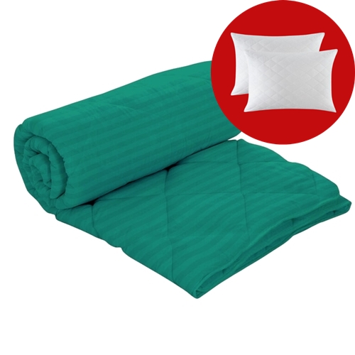 Set pilota iarna, umplutura lana, material damasc policoton, 160x210cm, matlasata, verde, Pucioasa cu 2 perne, matlasate, antialergice, 50x70cm, albe, Pucioasa SETPLIDP2024VERDE160