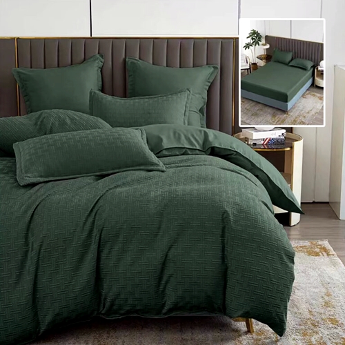 Lenjerie de pat dublu Bumbat Satinat STRIPE UNI, 6 piese, cearceaf cu elastic 160x200cm, verde, Pucioasa STRH-VERDE-160