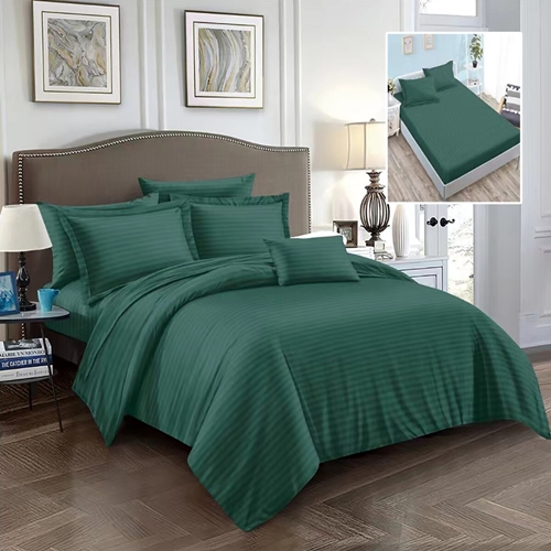 Lenjerie de pat Damasc Policoton cu 6 piese, cearceaf cu elastic 160x200cm, pentru pat dublu, verde, IMP54 DMSP-6p-husa-160x200-VERDE-IMP54